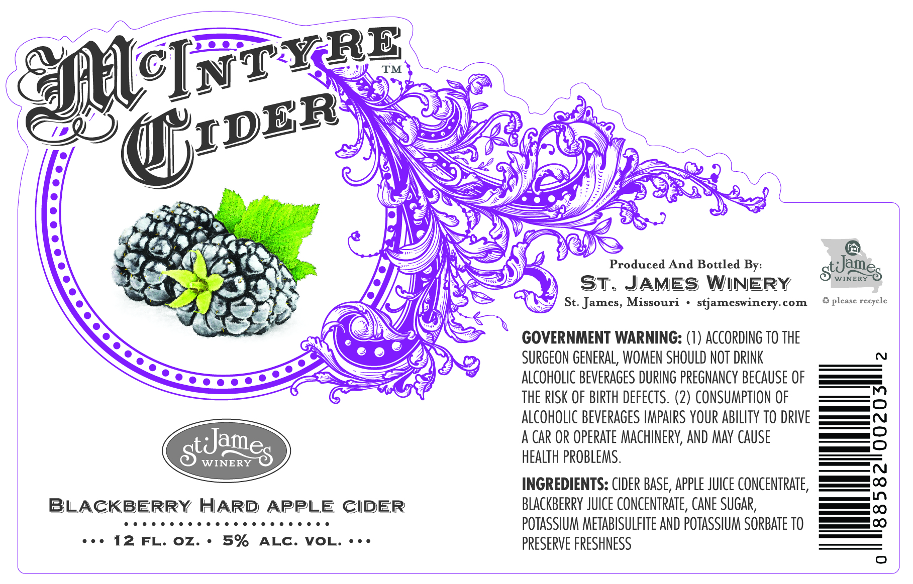 Blackberry Hard Apple Cider St. James Winery